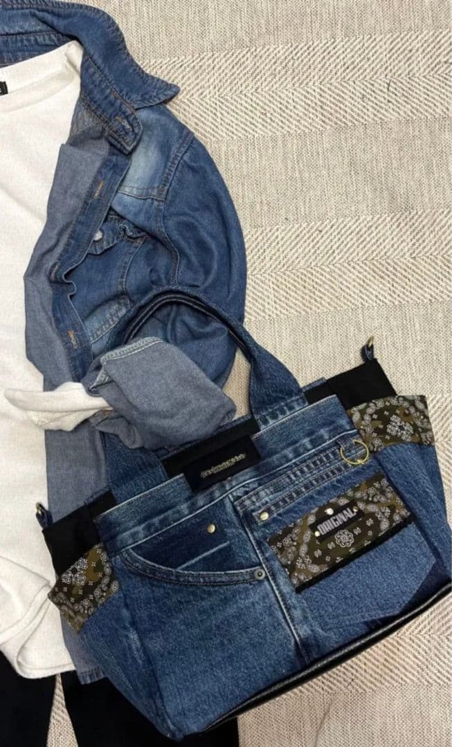 デニムリメイクバッグ（L）No.994☆ハンドバッグ　マザーズバッグ