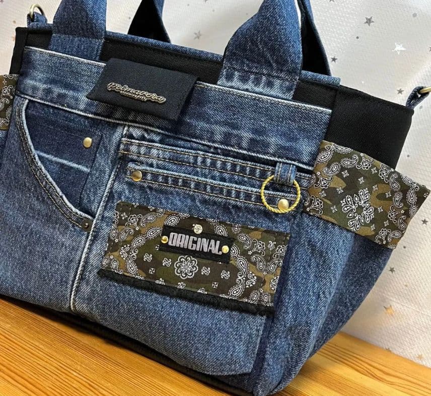 デニムリメイクバッグ（L）No.994☆ハンドバッグ　マザーズバッグ