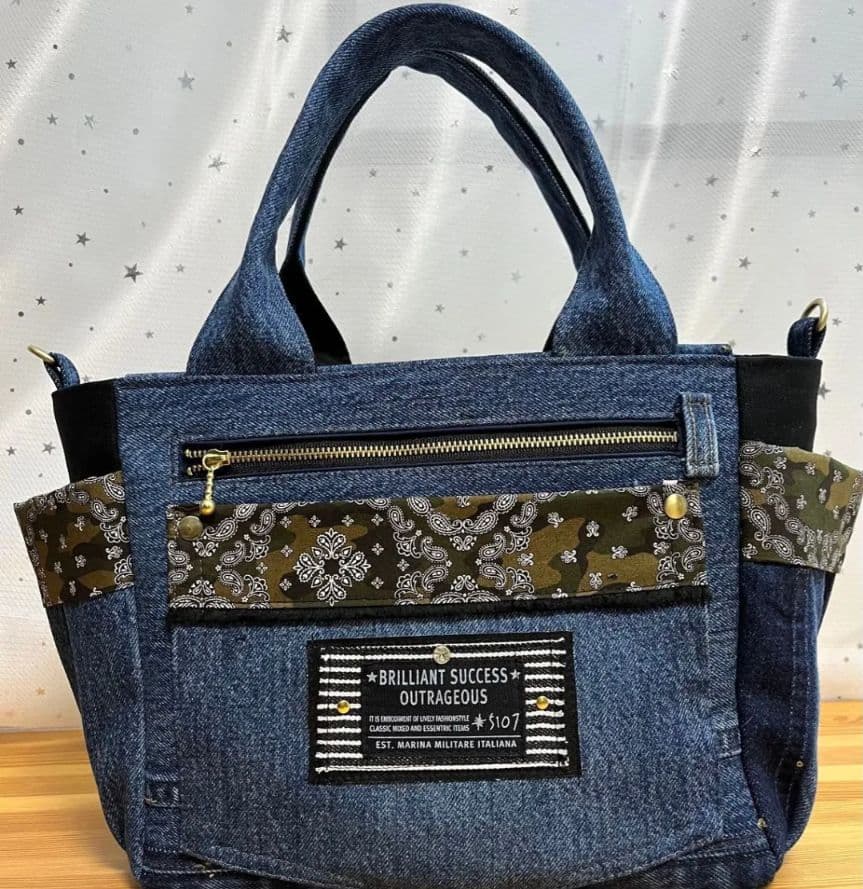 デニムリメイクバッグ（L）No.994☆ハンドバッグ　マザーズバッグ