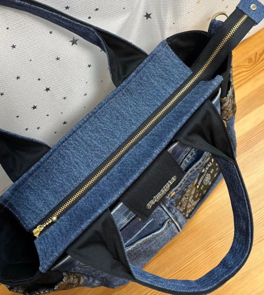 デニムリメイクバッグ（L）No.994☆ハンドバッグ　マザーズバッグ