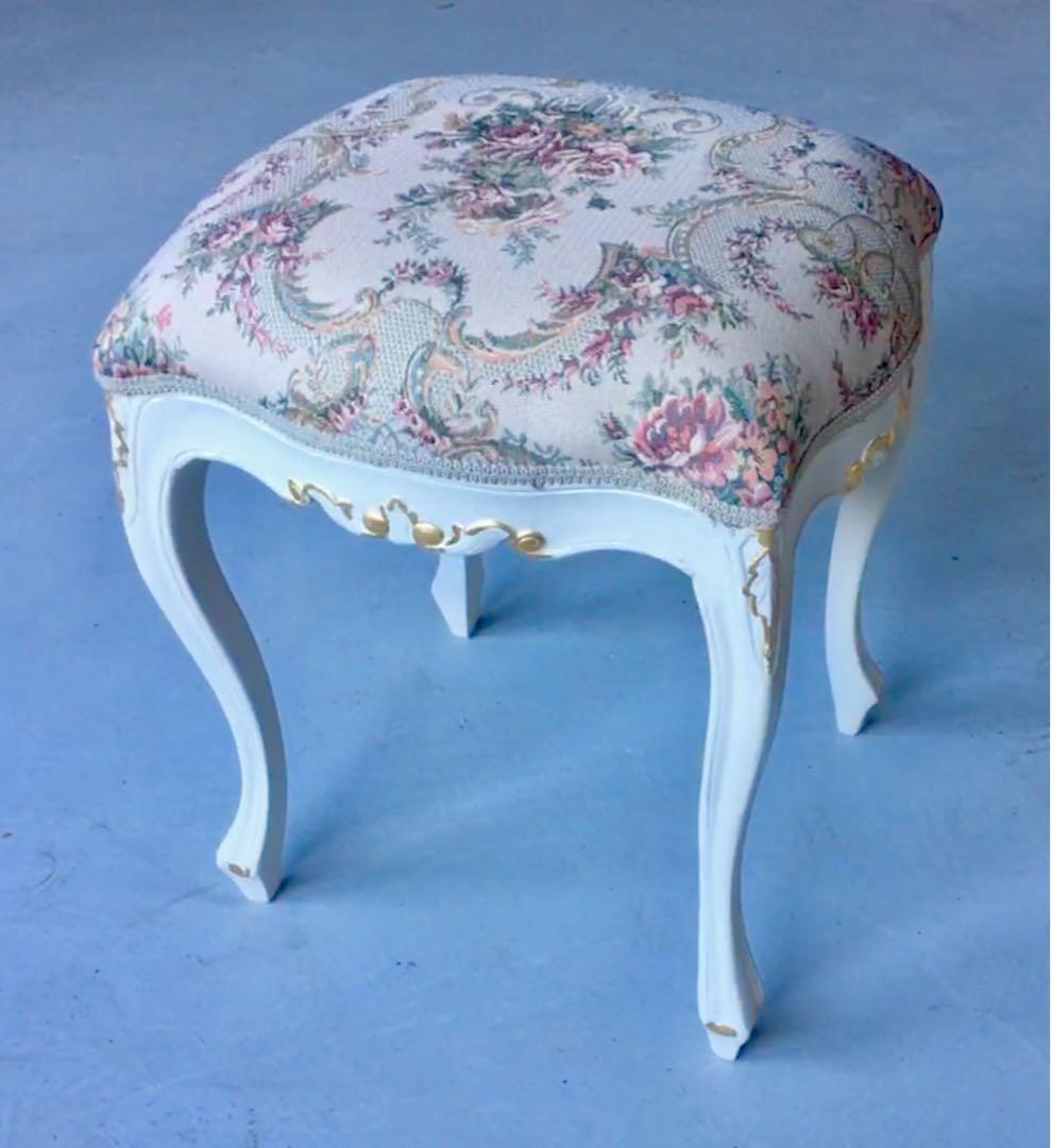 新品　猫脚スツール 2脚セット　薔薇柄　ロココ調　アンティーク調 金箔張り