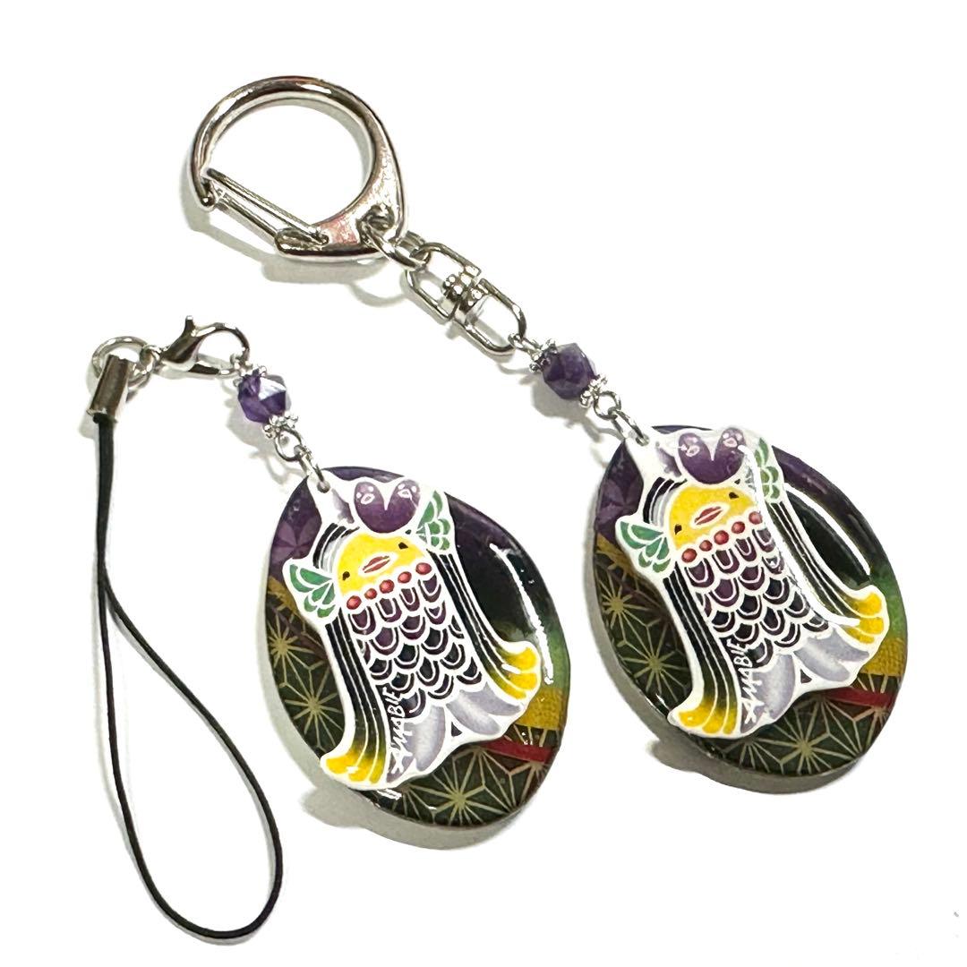 和風イヤリング　まめ。　玄弥　烏　煉　キーホルダー　ストラップ