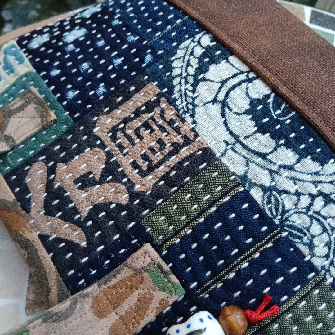 古布型染×酒袋　バッグ　ハンドメイド　時代物
