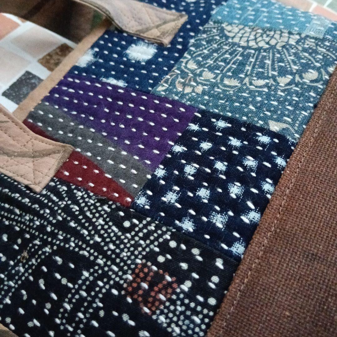 古布型染×酒袋　バッグ　ハンドメイド　時代物
