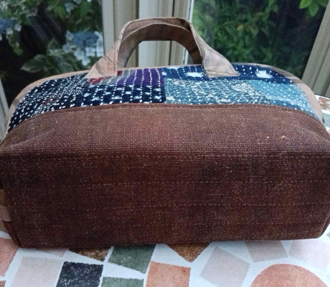 古布型染×酒袋　バッグ　ハンドメイド　時代物