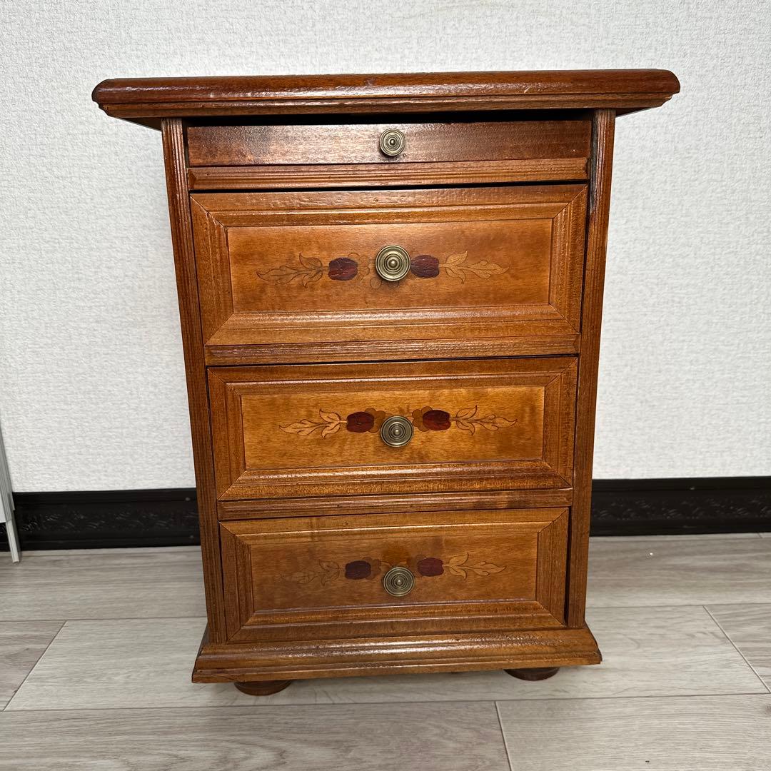 イタリア 象嵌 3段 チェスト 伸長天板 リビング収納 i4-1※