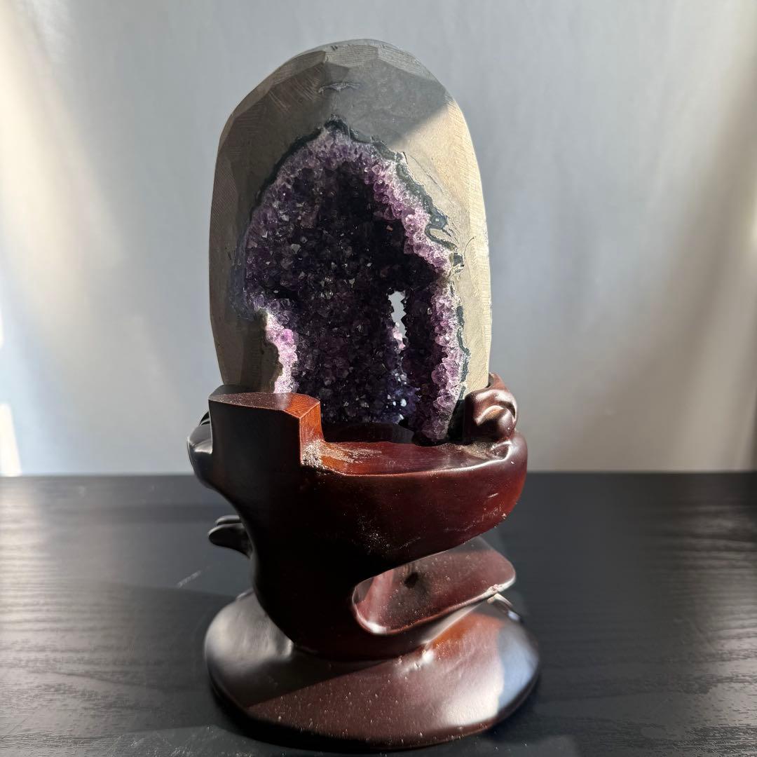 天然石アメジストのドーム　置物　原石　台座付きNO.010507