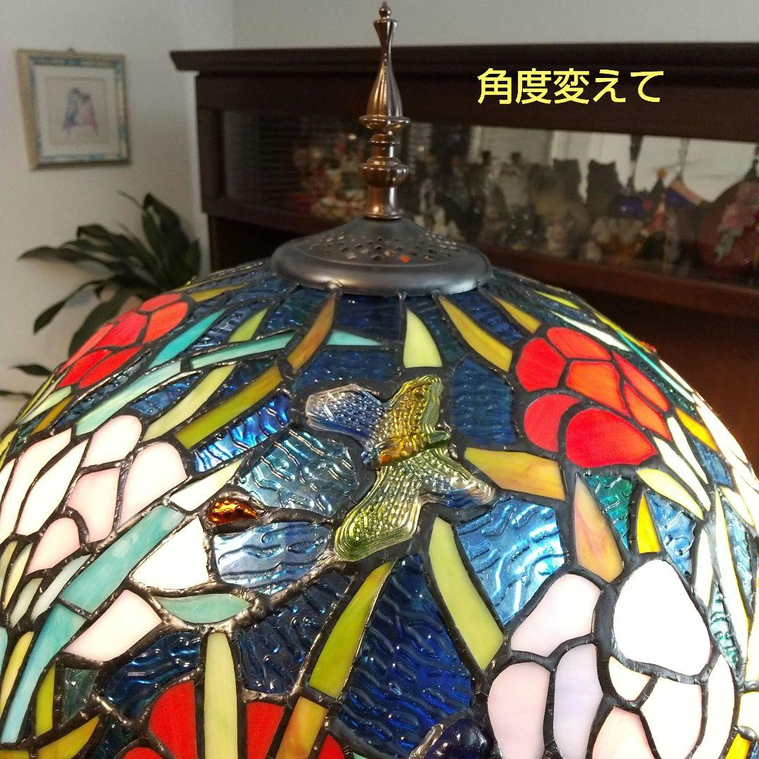 ステンドグラスランプ 花蝶図の模様 (一部樹脂製) フロアスタンド 美品