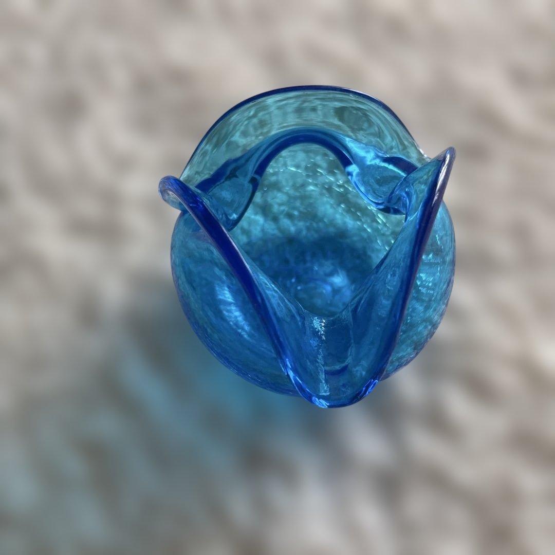 琉球ガラス 青いガラス製グラス7個と花瓶セット