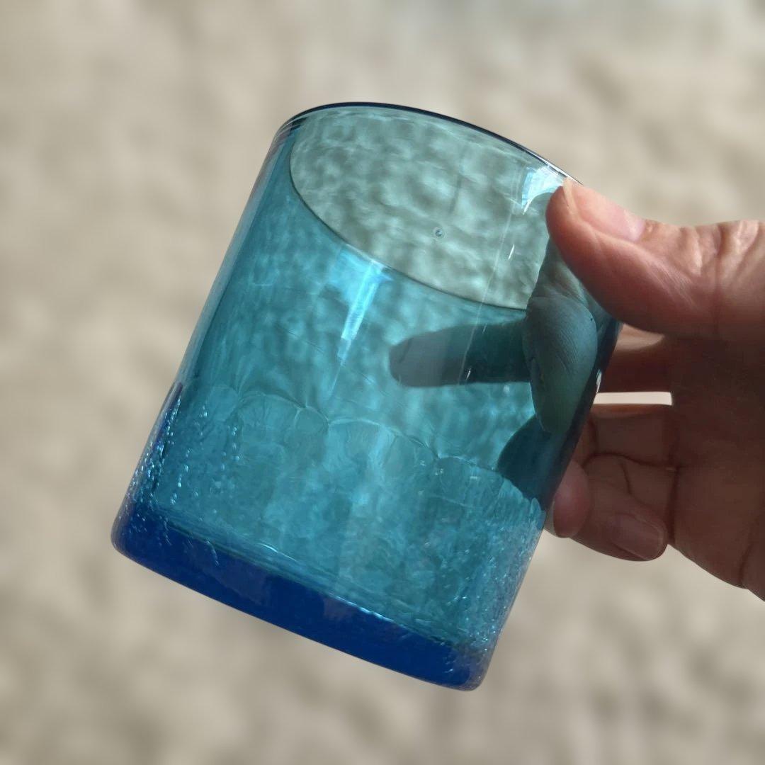 琉球ガラス 青いガラス製グラス7個と花瓶セット