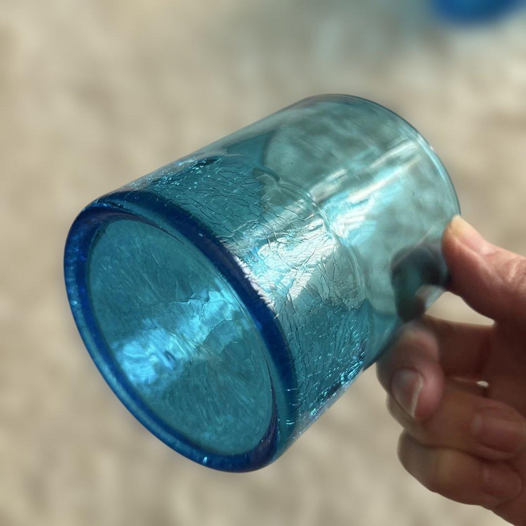 琉球ガラス 青いガラス製グラス7個と花瓶セット