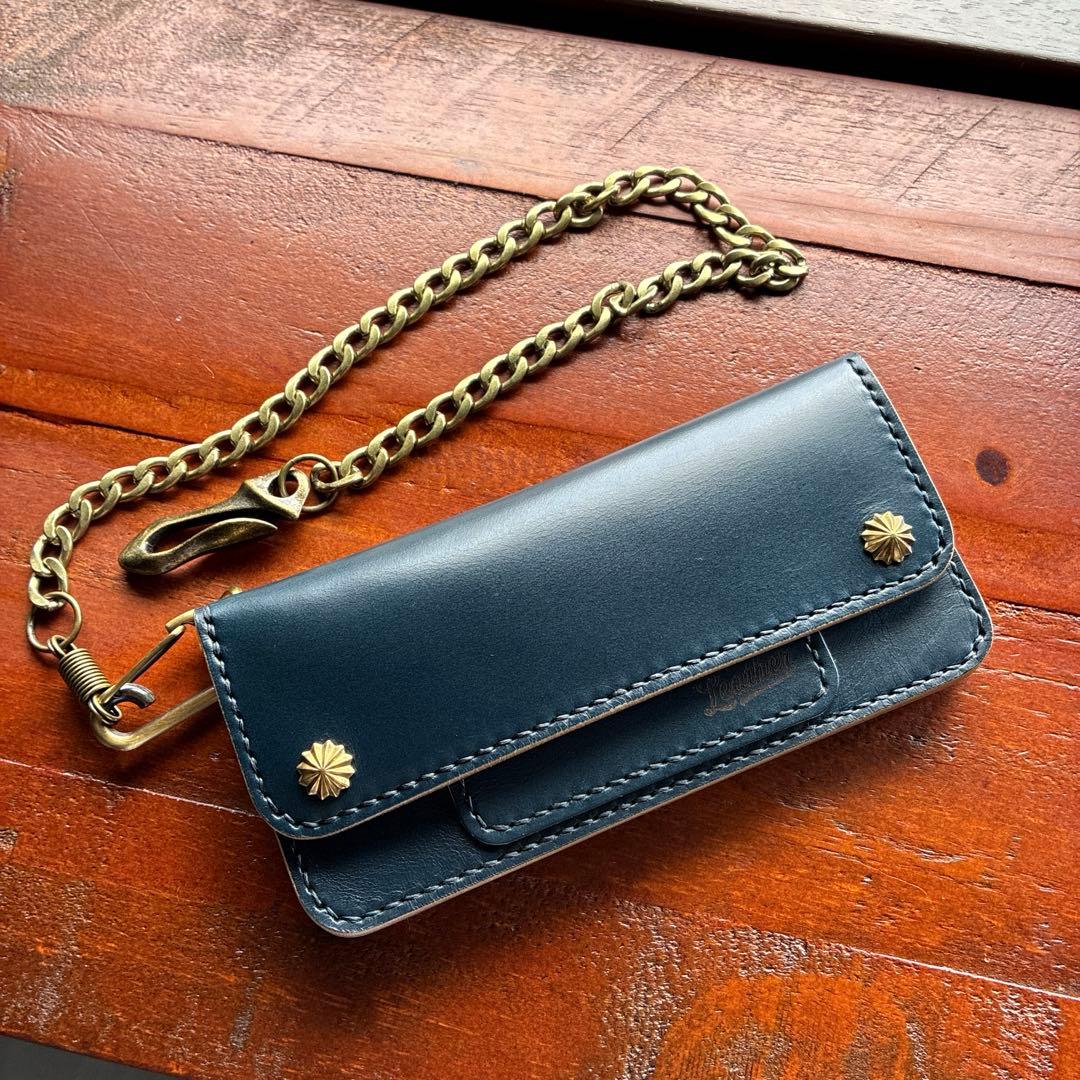 本革　財布　オールレザー　手縫い　トラッカーウォレット　チェーン付き