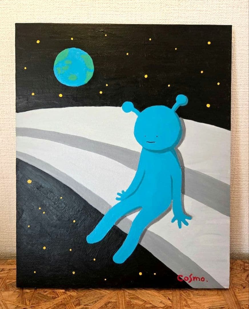 出発　(アクリル画/キャンバス画/絵画/宇宙人/アート/惑星)