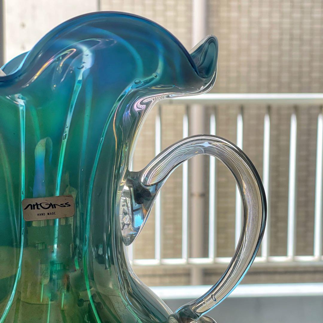 〈ヴィンテージ〉オーロラを纏うエメラルドグリーンのフラワーベース