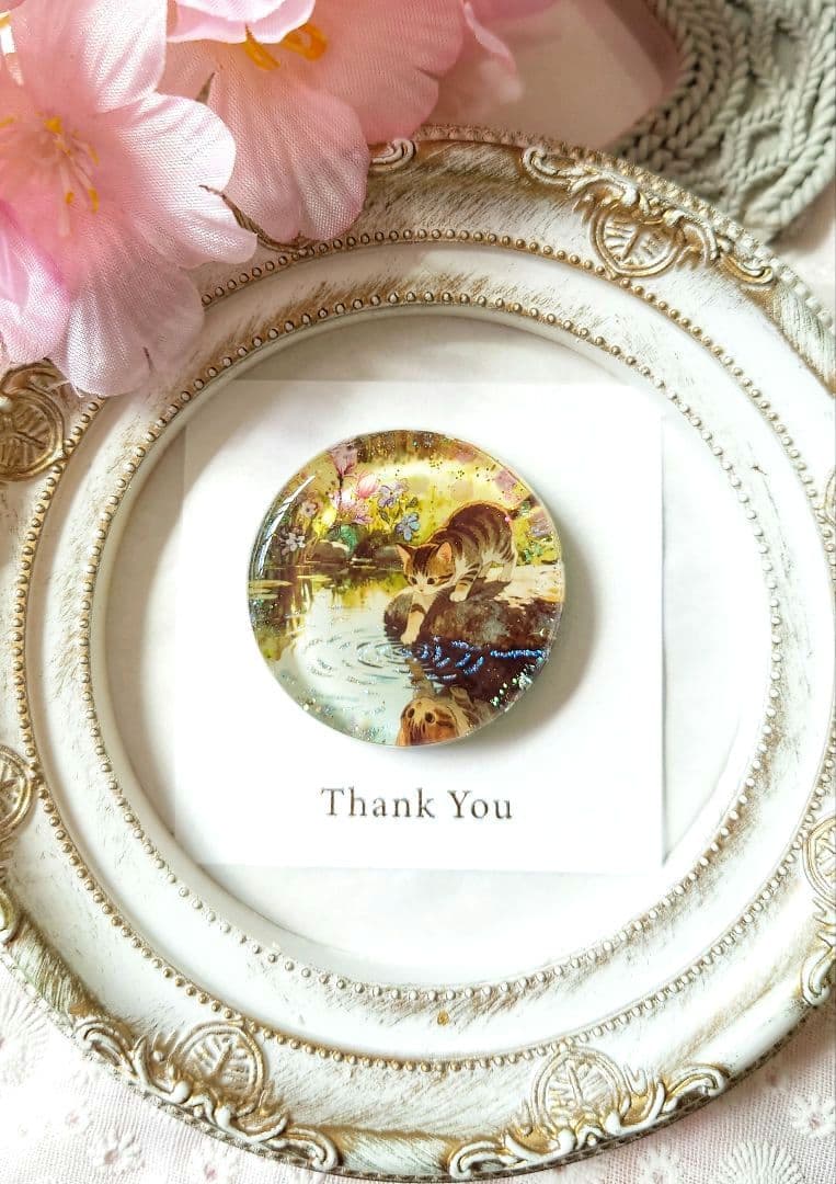 レジン　猫　ヘアゴム　ブローチ　ポニーフック　No.626