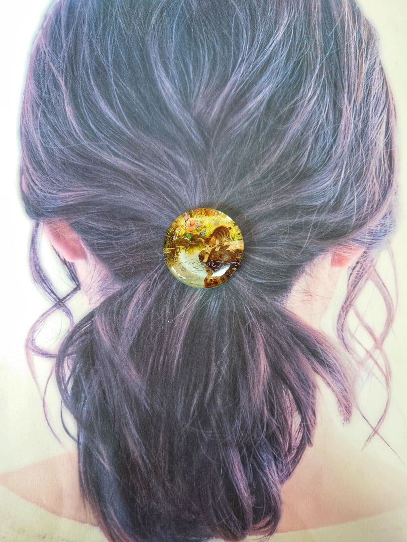レジン　猫　ヘアゴム　ブローチ　ポニーフック　No.626