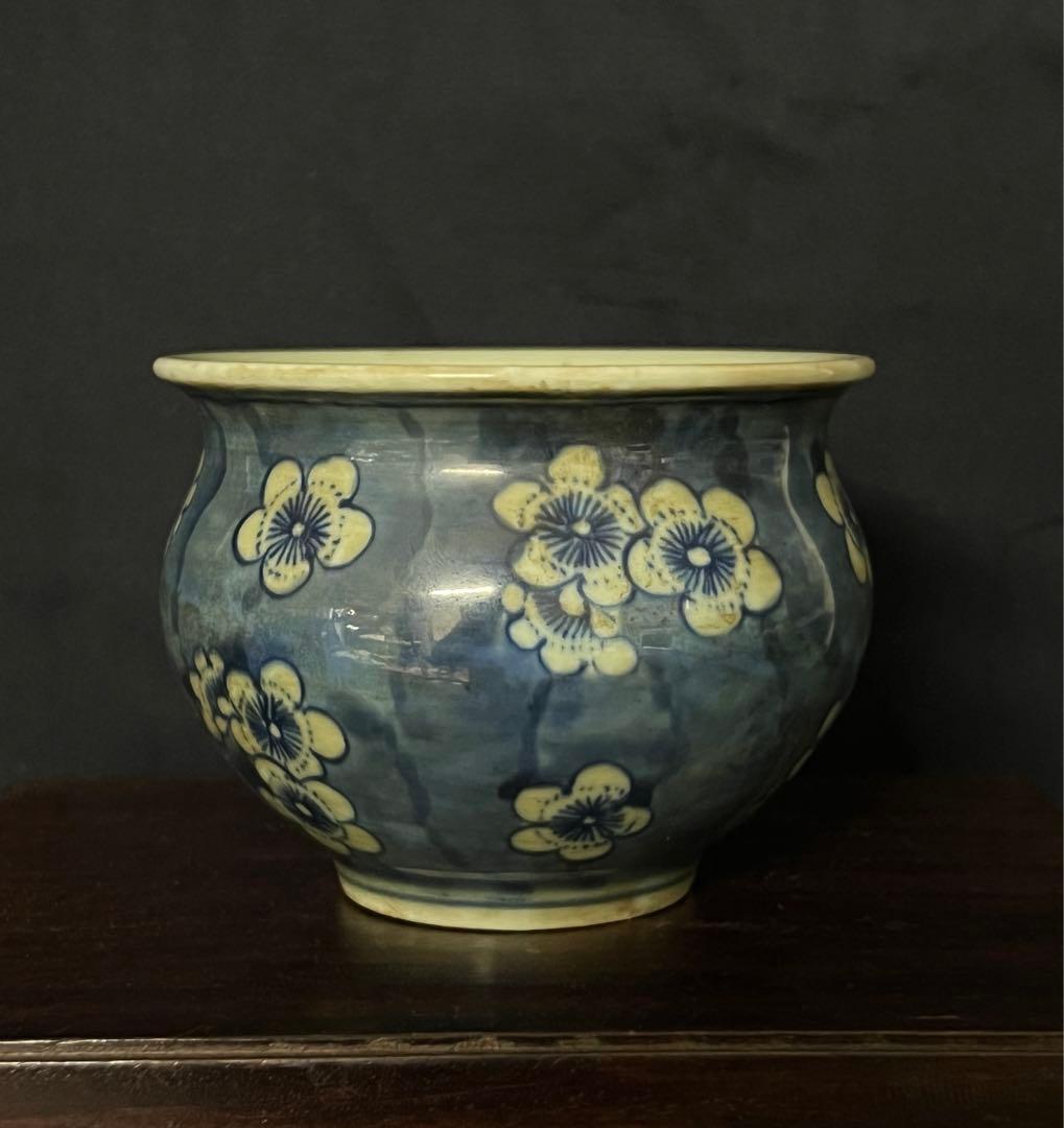 中国古美術•文房具•清時代染付水盂•在銘　：XG44-4