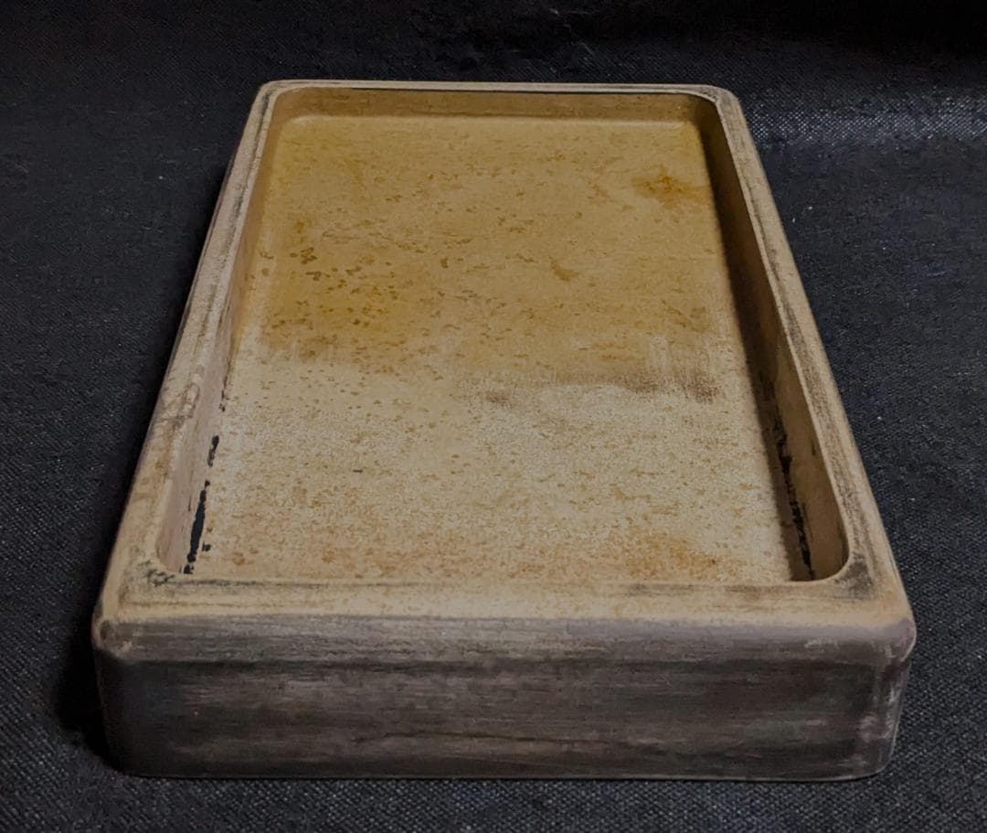 【澄泥硯　鱔魚黄　特大12吋】◆唐木天地蓋◆蘇州霊巌山◆文房清玩◆検→端渓・歙州