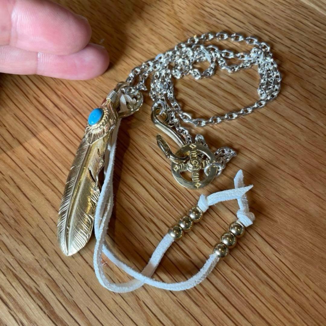 キムタク 全金ターコイズ フェザーセット ネックレス アクセサリーノーブランド