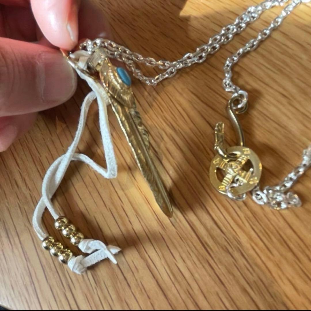 キムタク 全金ターコイズ フェザーセット ネックレス アクセサリーノーブランド