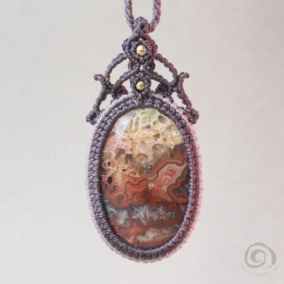 クレイジーレースアゲート マクラメ ネックレス ルドラクシャ