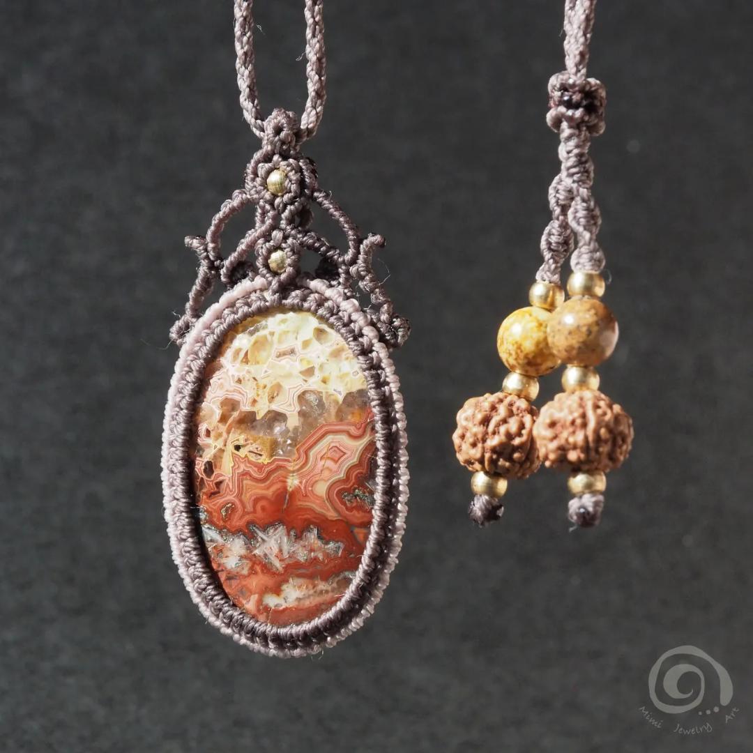 クレイジーレースアゲート マクラメ ネックレス ルドラクシャ