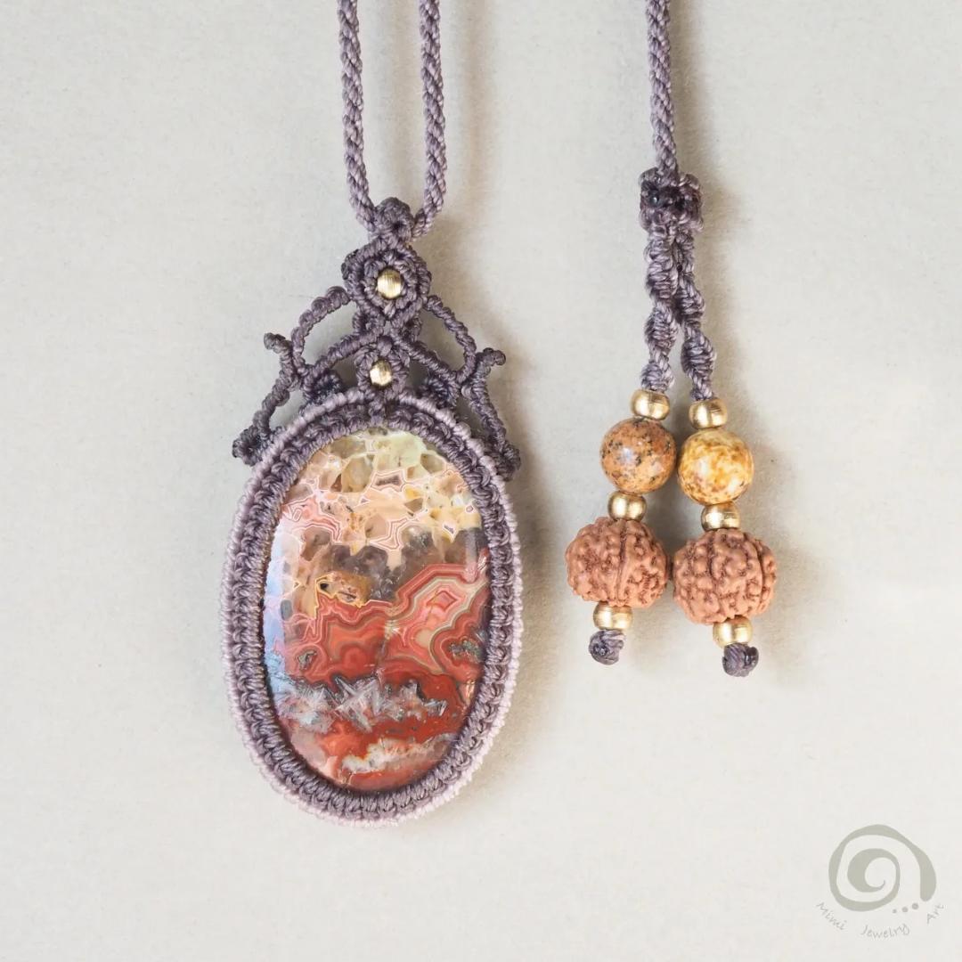 クレイジーレースアゲート マクラメ ネックレス ルドラクシャ