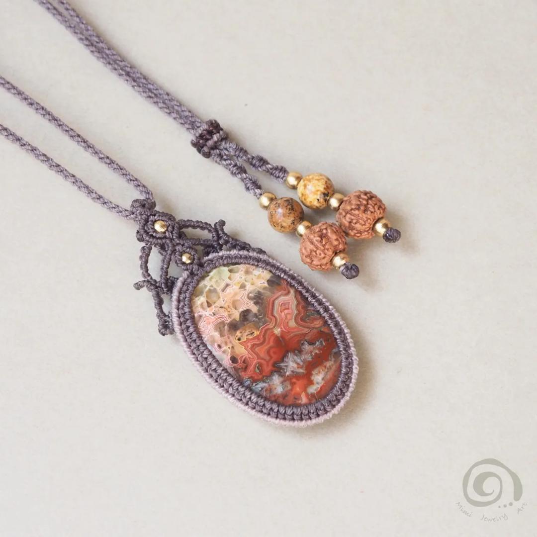 クレイジーレースアゲート マクラメ ネックレス ルドラクシャ