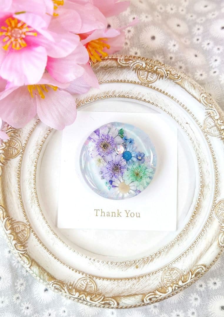 レジン　猫　ドライフラワー　ヘアゴム　ブローチ　ポニーフック　No.56@