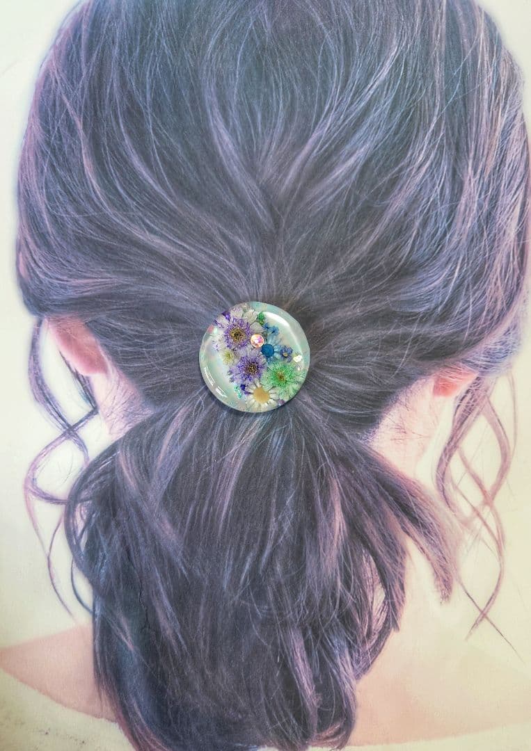 レジン　猫　ドライフラワー　ヘアゴム　ブローチ　ポニーフック　No.56@