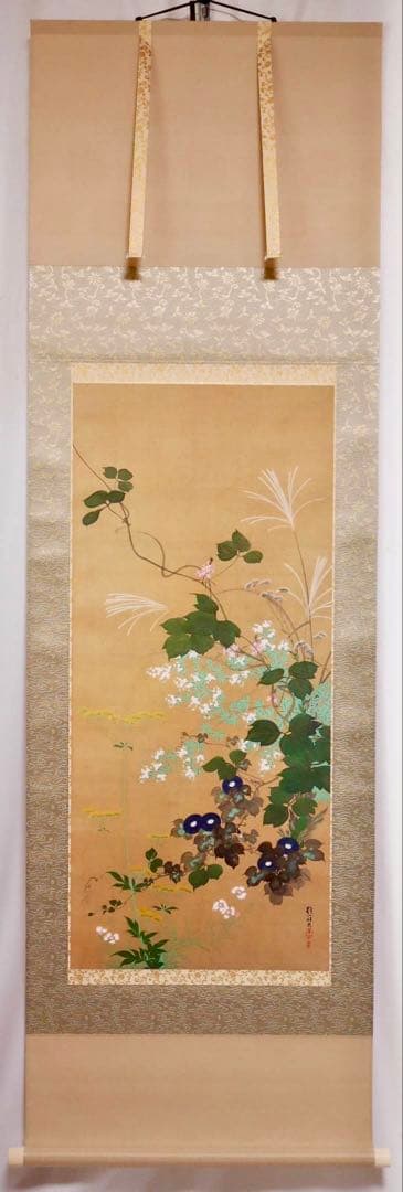 【酒井抱一　七草図　複製工藝品　掛軸】骨董　アンティーク　インテリア