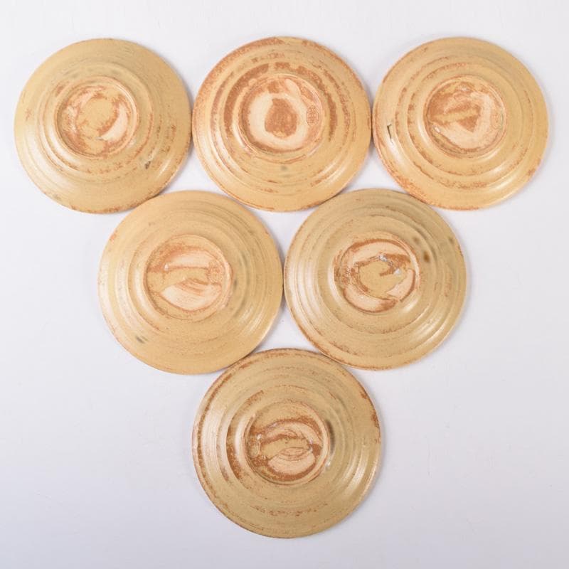 和食器　黄瀬戸　加藤春二作　桐文　銘々皿　六客　共箱　C　7435