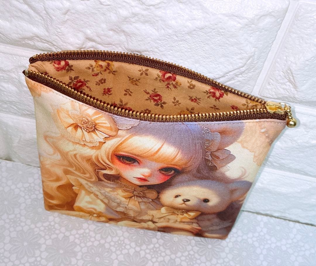 フラットポーチ♡女の子＆ポメラニアン