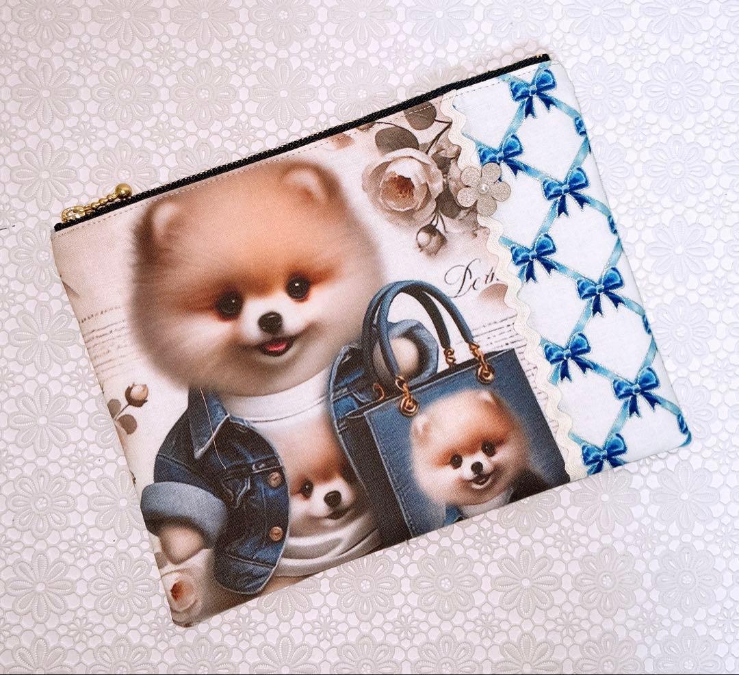 フラットポーチ♡女の子＆ポメラニアン