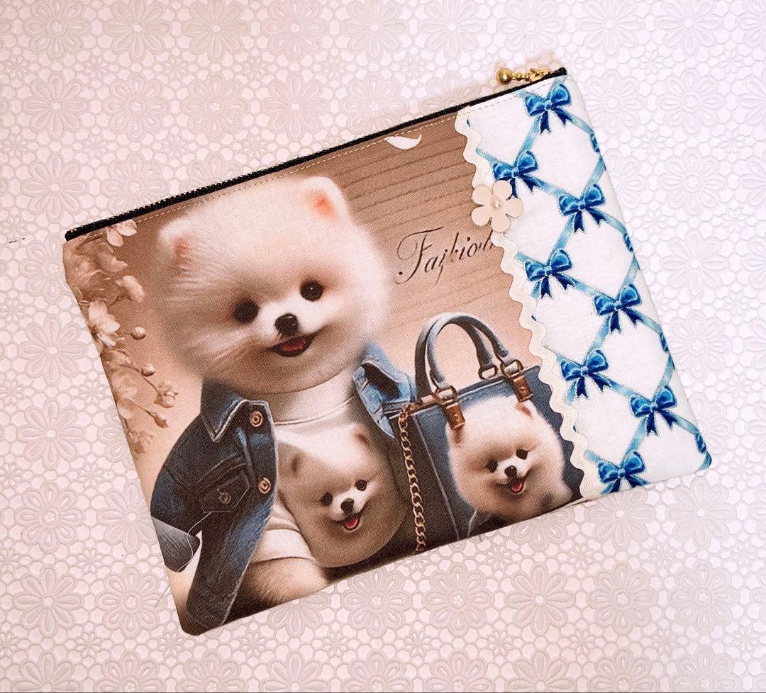 フラットポーチ♡女の子＆ポメラニアン