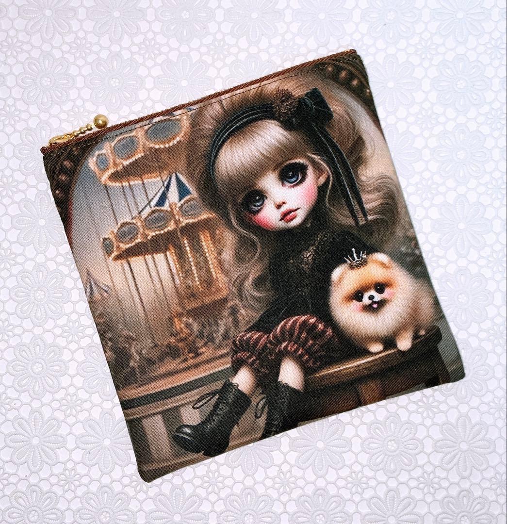 フラットポーチ♡女の子＆ポメラニアン