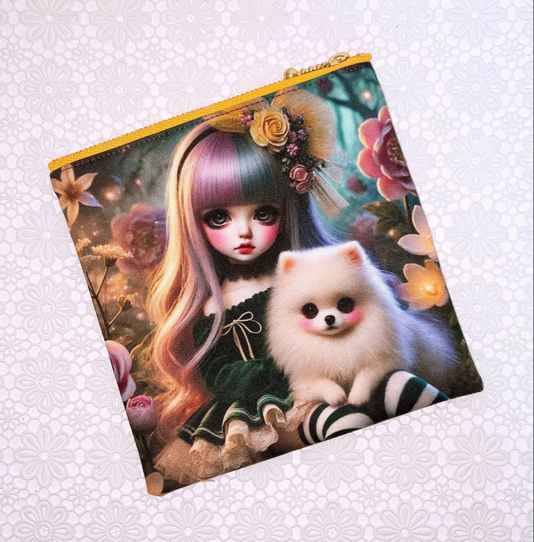 フラットポーチ♡女の子＆ポメラニアン