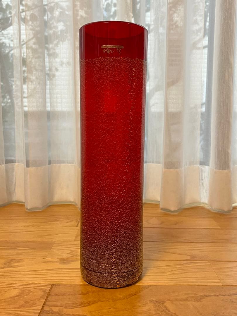 肥前びーどろ　円筒花器　赤　大