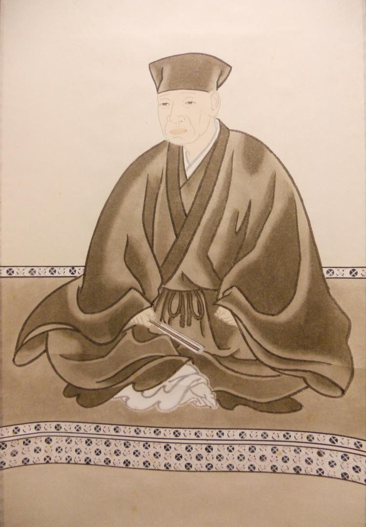 掛け軸 前大徳 戸上明道 筆 春洋 画『利休居士坐像』 紙本 茶道具 掛軸 美品