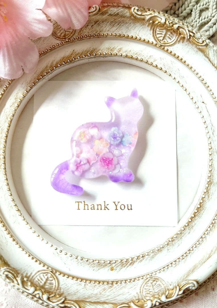 レジン　猫　ヘアゴム　ブローチ　ポニーフック　No.633