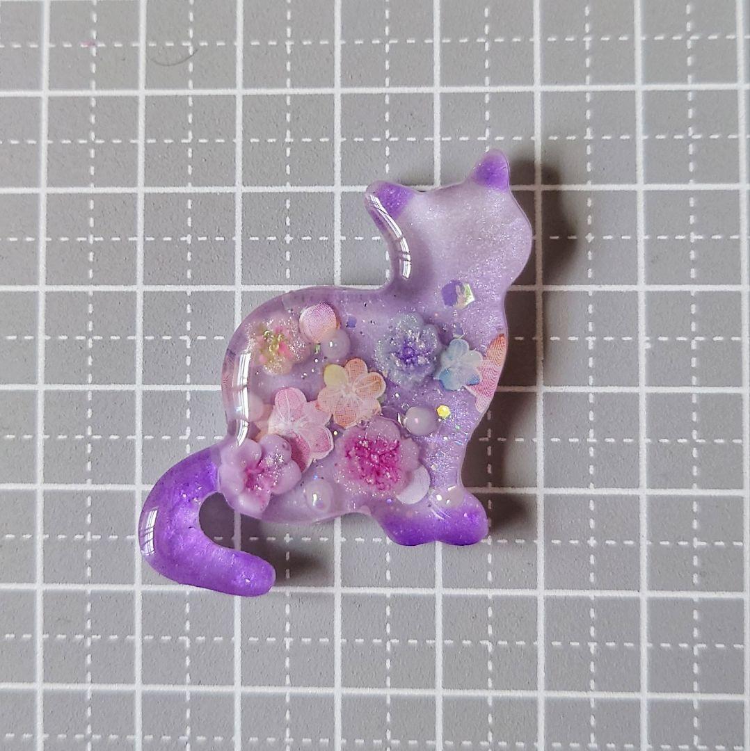 レジン　猫　ヘアゴム　ブローチ　ポニーフック　No.633