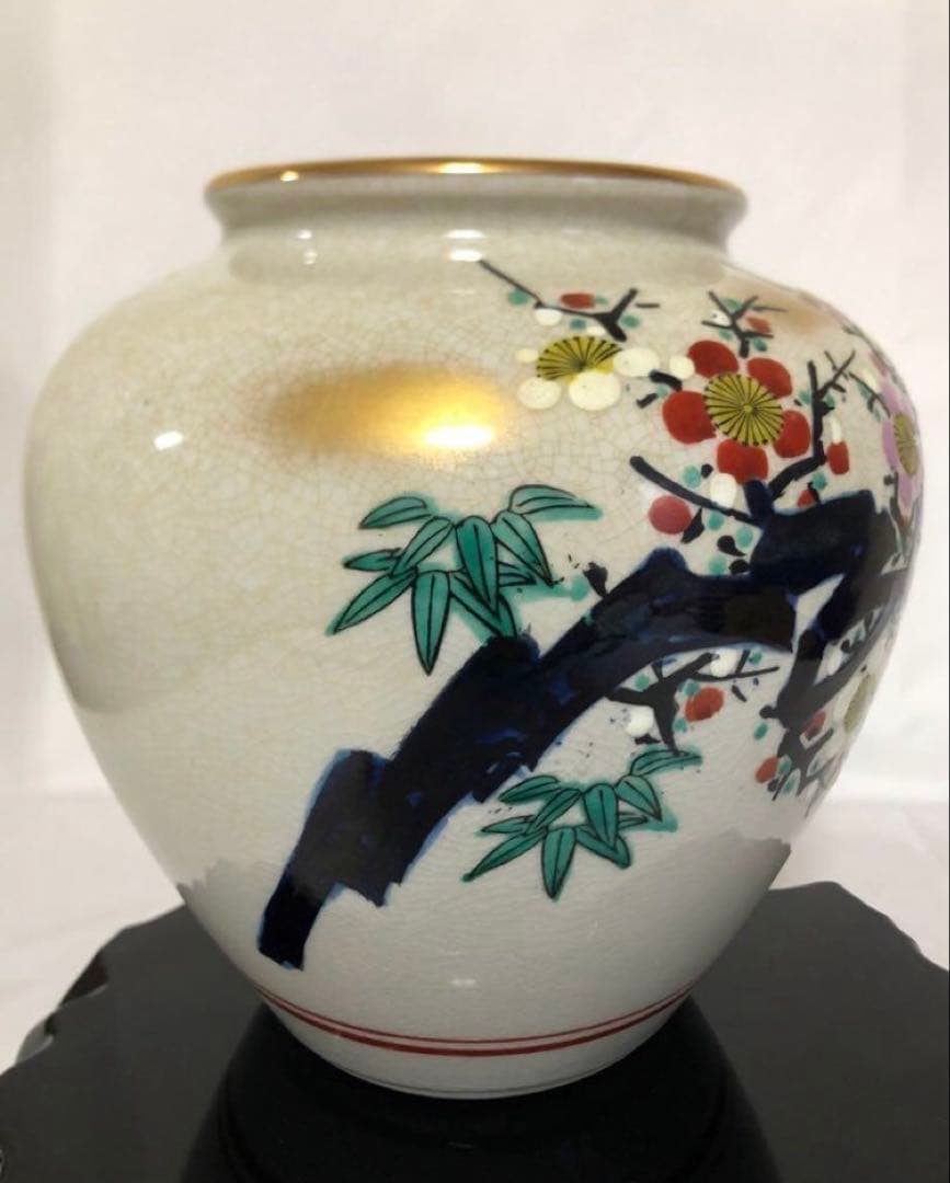 九谷焼　花瓶　壺　陶器　花器　九谷啓峰 啓峰造 花柄　花鳥