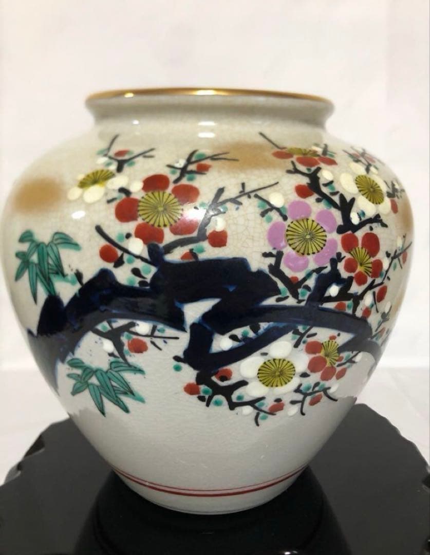 九谷焼　花瓶　壺　陶器　花器　九谷啓峰 啓峰造 花柄　花鳥