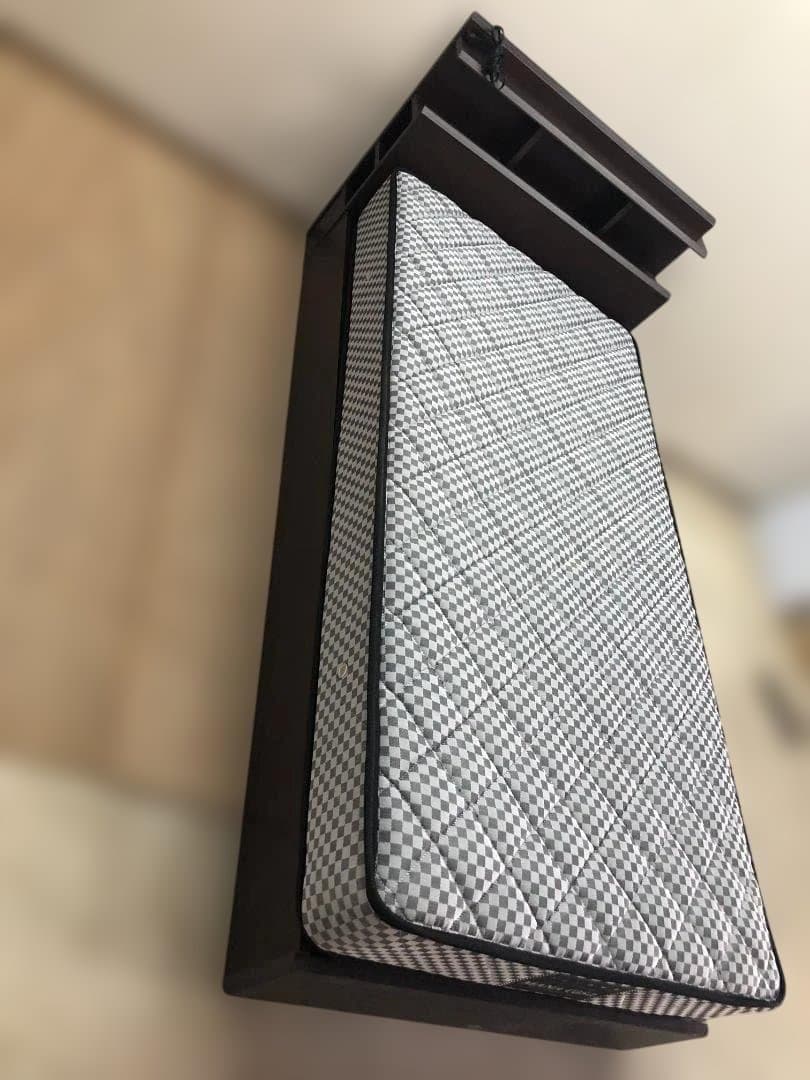 送料無料【収納付・マットレスセット】マナベ シングル 宮棚コンセント1024-2