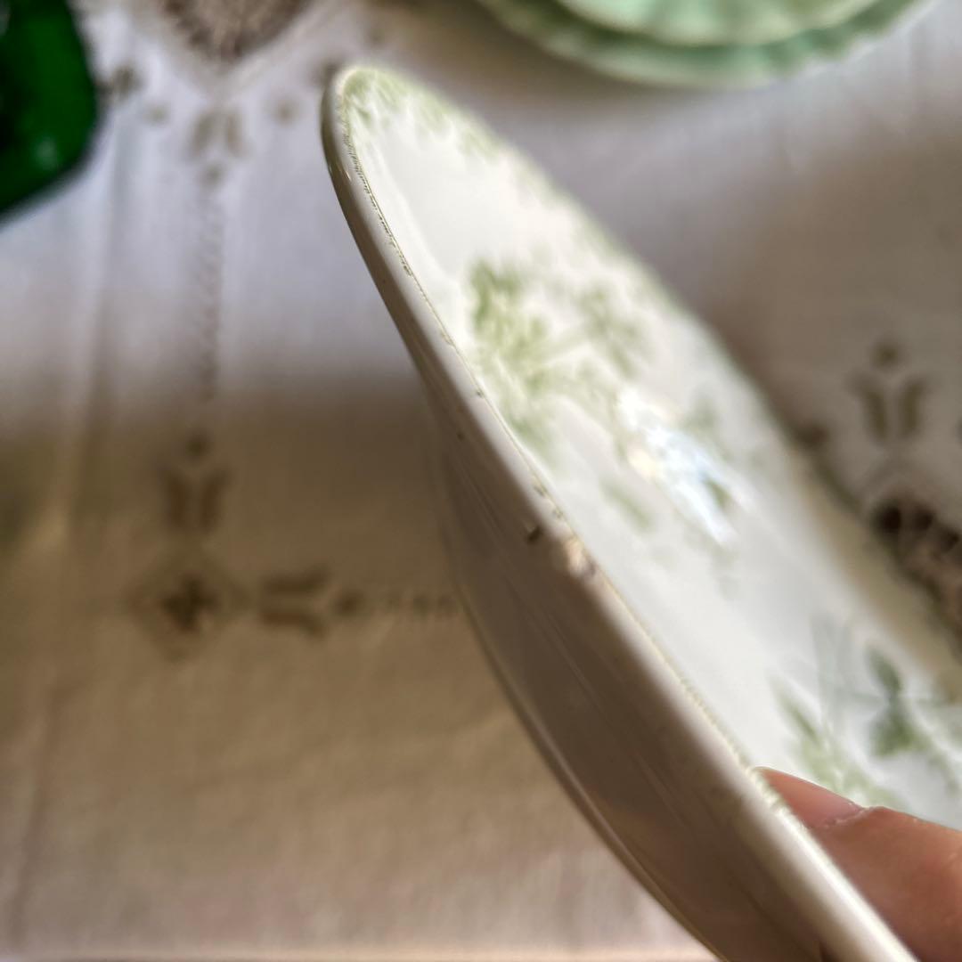 フランスアンティーク サンタマン 深皿 rosette グリーン 花柄 プレート