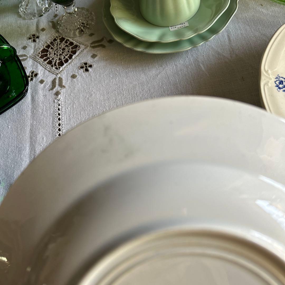 フランスアンティーク サンタマン 深皿 rosette グリーン 花柄 プレート