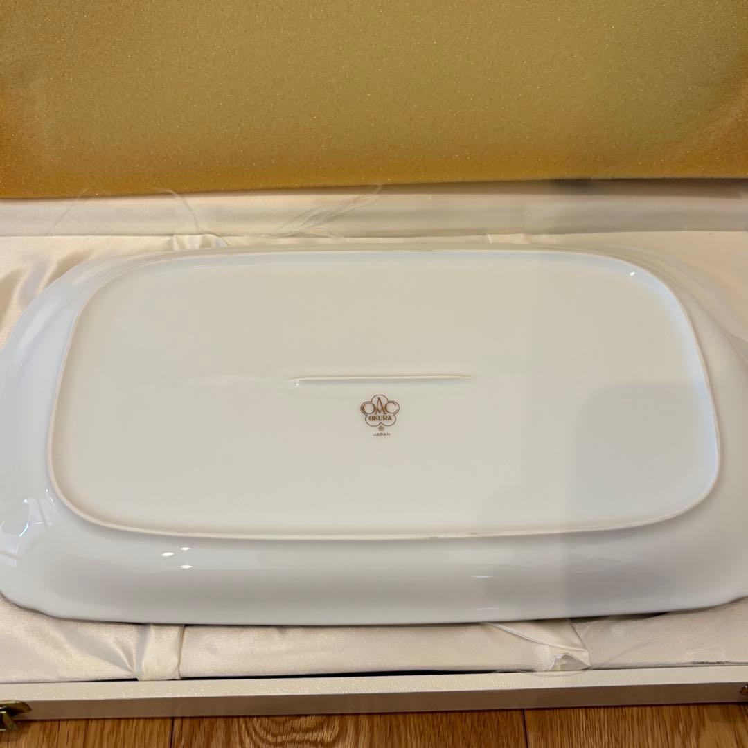 【新品未使用/木箱入】大倉陶園 ブルーローズ 32cmオーバルプラター 大皿