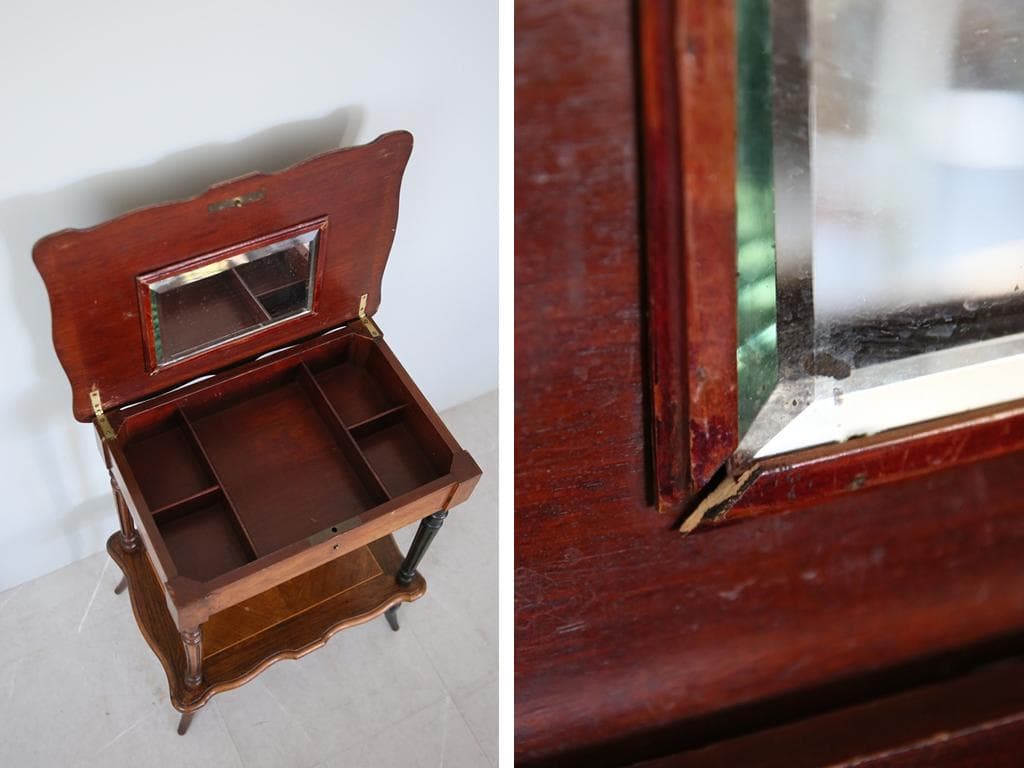 フランスアンティーク◇木製ソーイングテーブル/裁縫箱/机/化粧台(90-145)