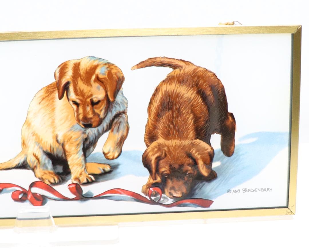 エイミー・ブラッケンベリー 赤いテープの子犬たち ヴィンテージステンドグラス