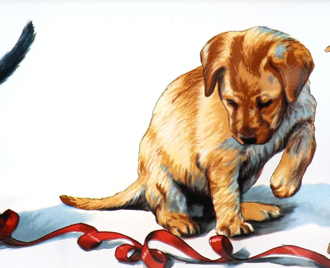 エイミー・ブラッケンベリー 赤いテープの子犬たち ヴィンテージステンドグラス